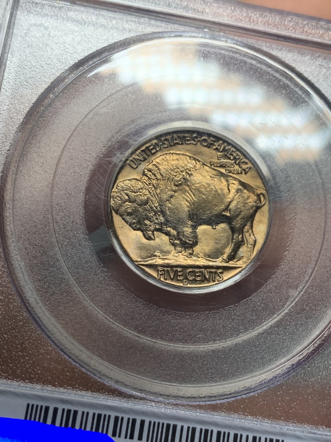 《竞宝斋》第121场-周日，周一 ，2场连拍（全场包邮） PCGS MS66 美国 1938年 印第安野牛 5分 状态非常好 老白标 竟然有炫光