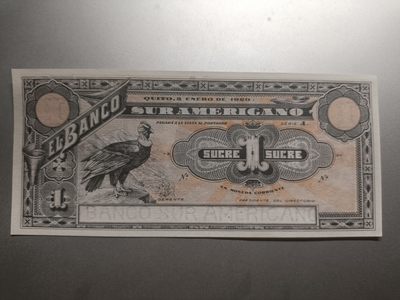 【专场20221204】热的不能再热了第II期——热带国家纸币专场 - 【拍品003】厄瓜多尔美洲银行1920年1苏克雷全新UNC