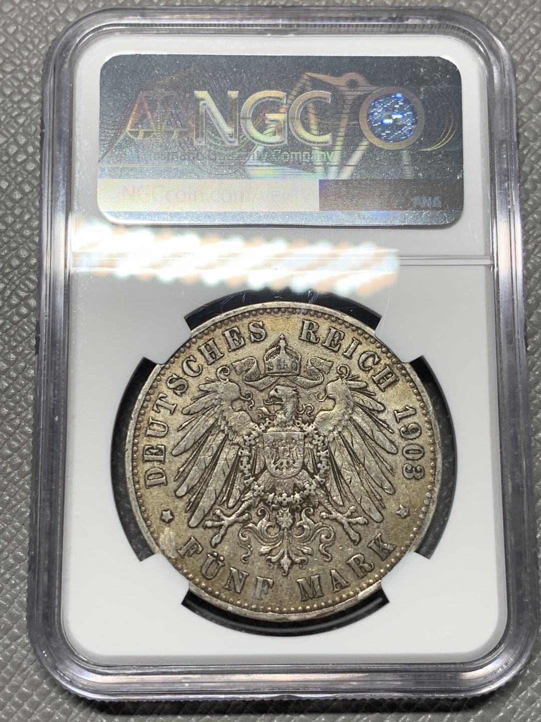 《竞宝斋》第121场-周日，周一 ，2场连拍（全场包邮） NGC-XF40 德国普鲁士 1903年 5马克银币 原味好品