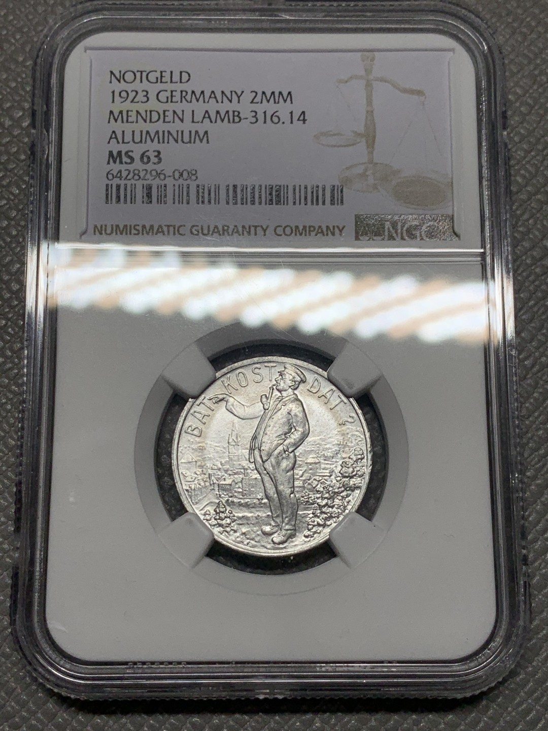 《竞宝斋》第121场-周日，周一 ，2场连拍（全场包邮） NGC MS63 1923年德国德紧门登2百万马克铝币 德紧名品
