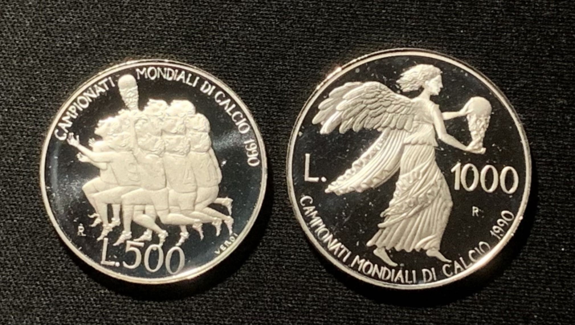 紫瑗钱币——第251期拍卖 圣马力诺 1990年 意大利世界杯 500 1000里拉 银币 2枚一组 