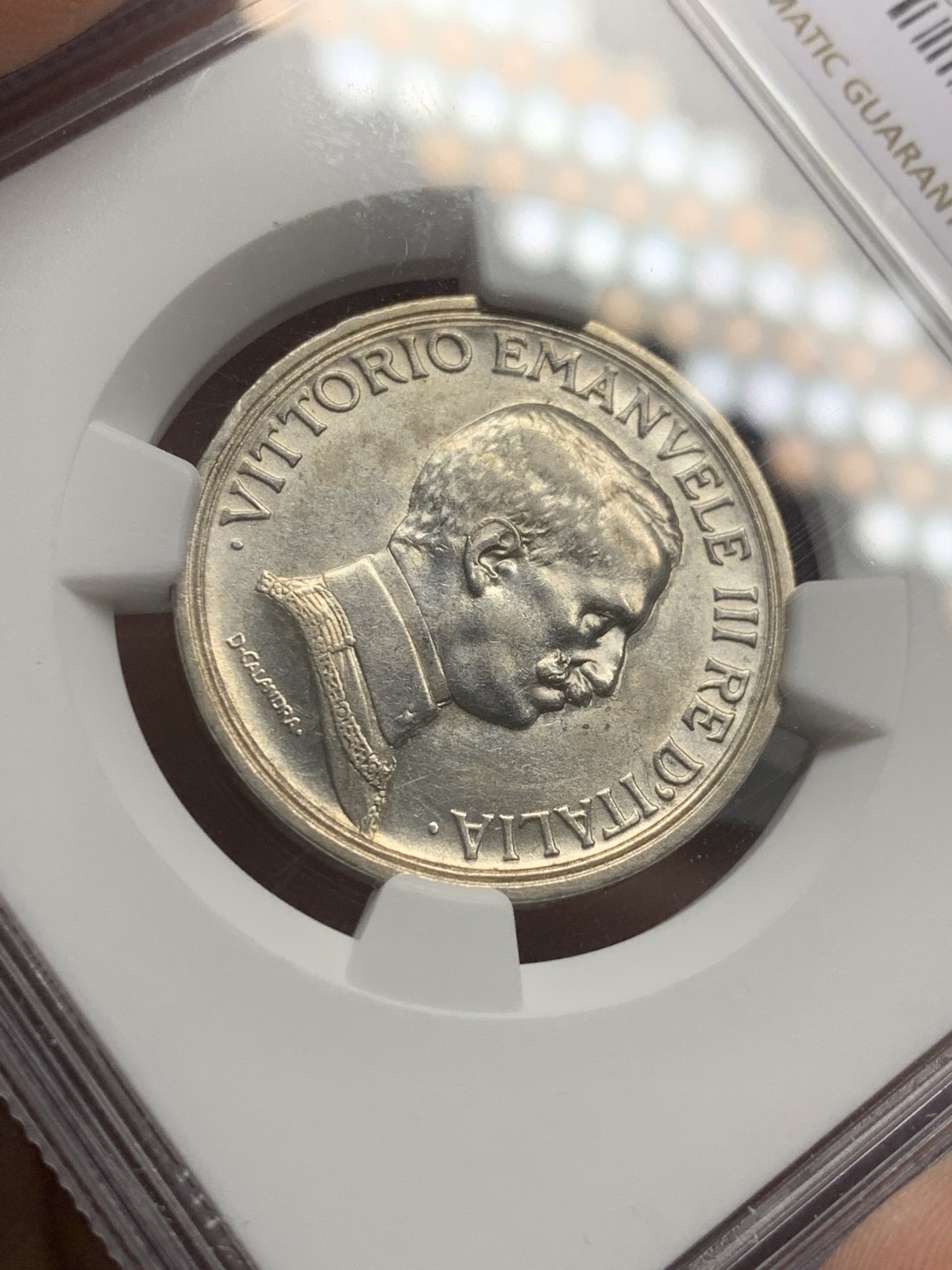 《竞宝斋》第121场-周日，周一 ，2场连拍（全场包邮） NGC-AU58 意大利 1915年 马车2里拉 银币 光度细节都非常好