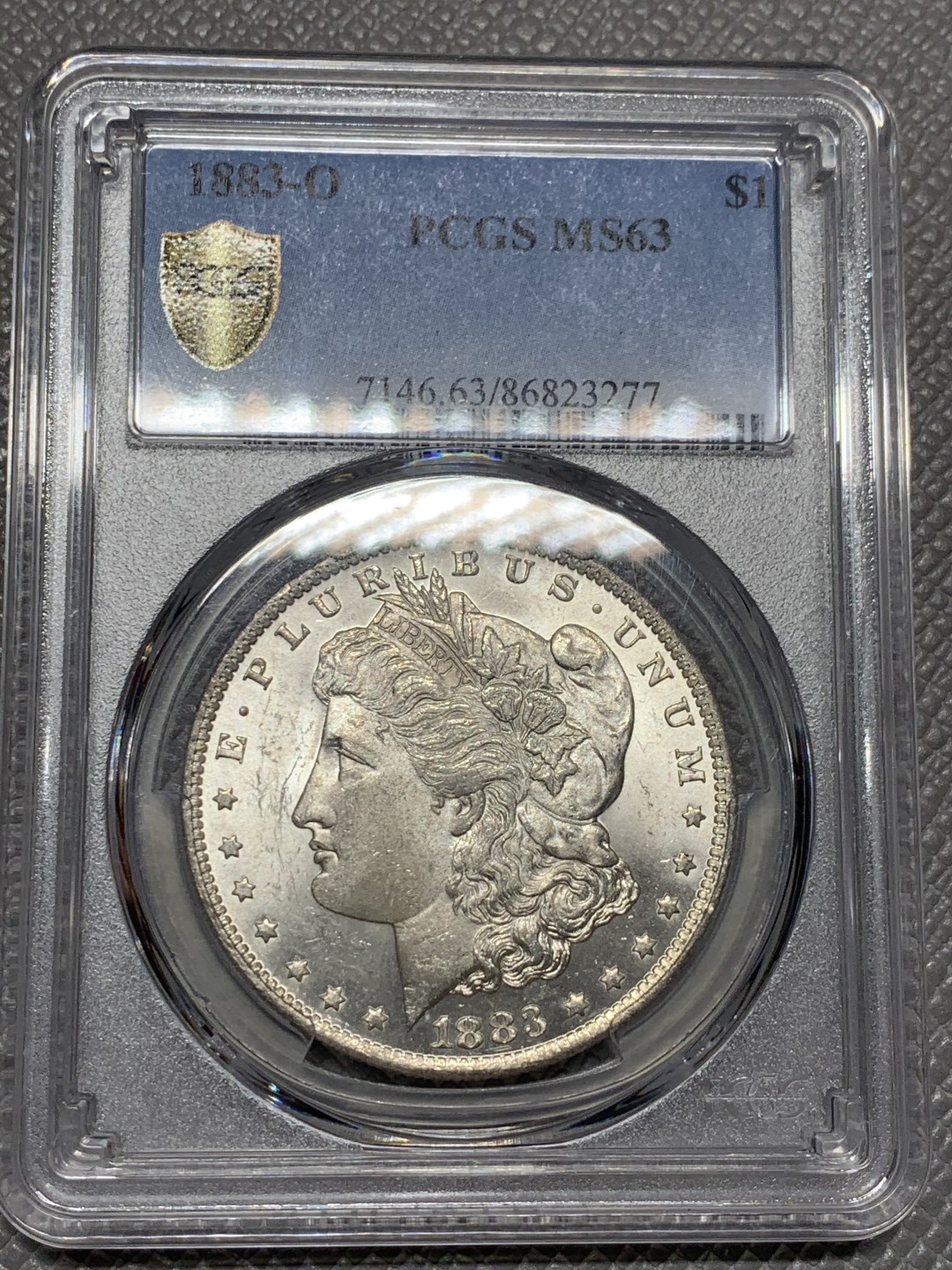 《竞宝斋》第121场-周日，周一 ，2场连拍（全场包邮） PCGS-MS63 美国1883年O版摩根1元大银币 底板有PL的感觉 爆光