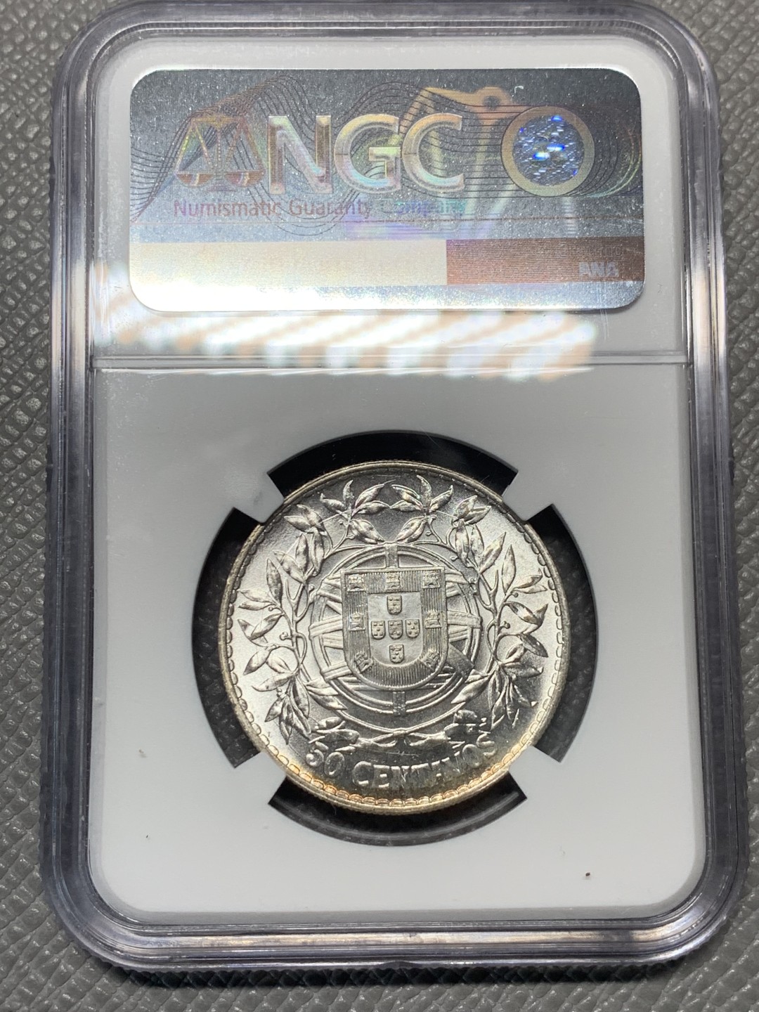 《竞宝斋》第121场-周日，周一 ，2场连拍（全场包邮） NGC-MS63 葡萄牙1916年 自由女神 50分银币 顶级品相