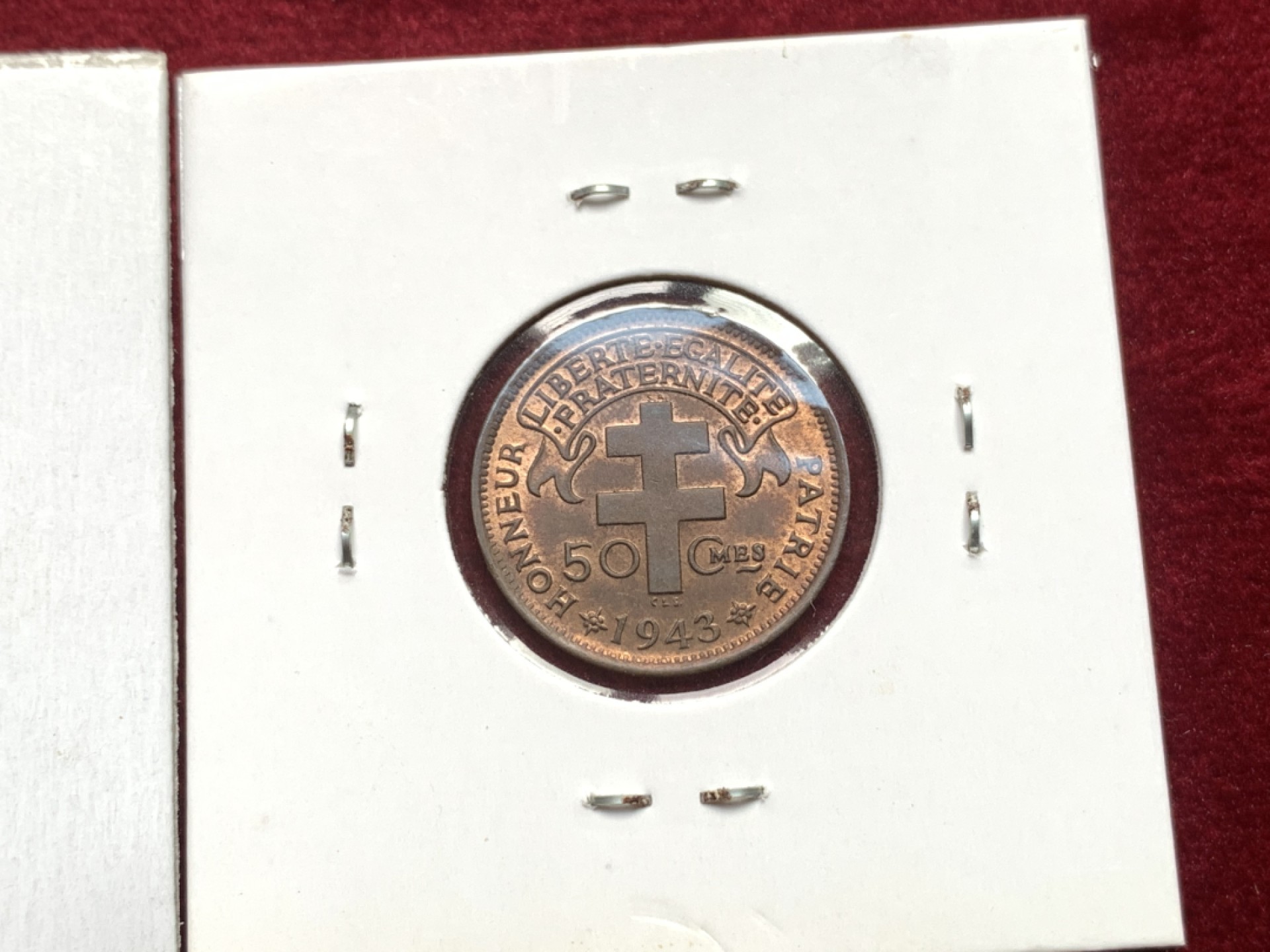 《竞宝斋》第121场-周日，周一 ，2场连拍（全场包邮） 法属喀麦隆1943年50分少见版KM4，原光MS；法属赤道非洲1942年50分UNC