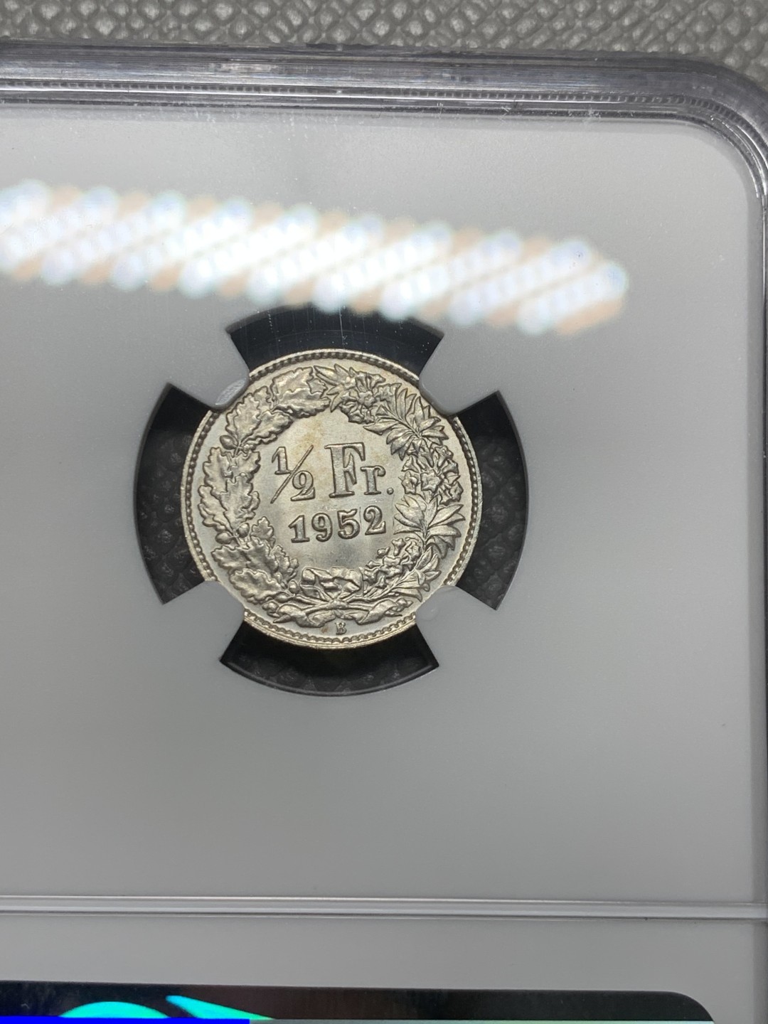 《竞宝斋》第121场-周日，周一 ，2场连拍（全场包邮） NGC-MS63 瑞士1952年 1/2法郎银币 顶级好品