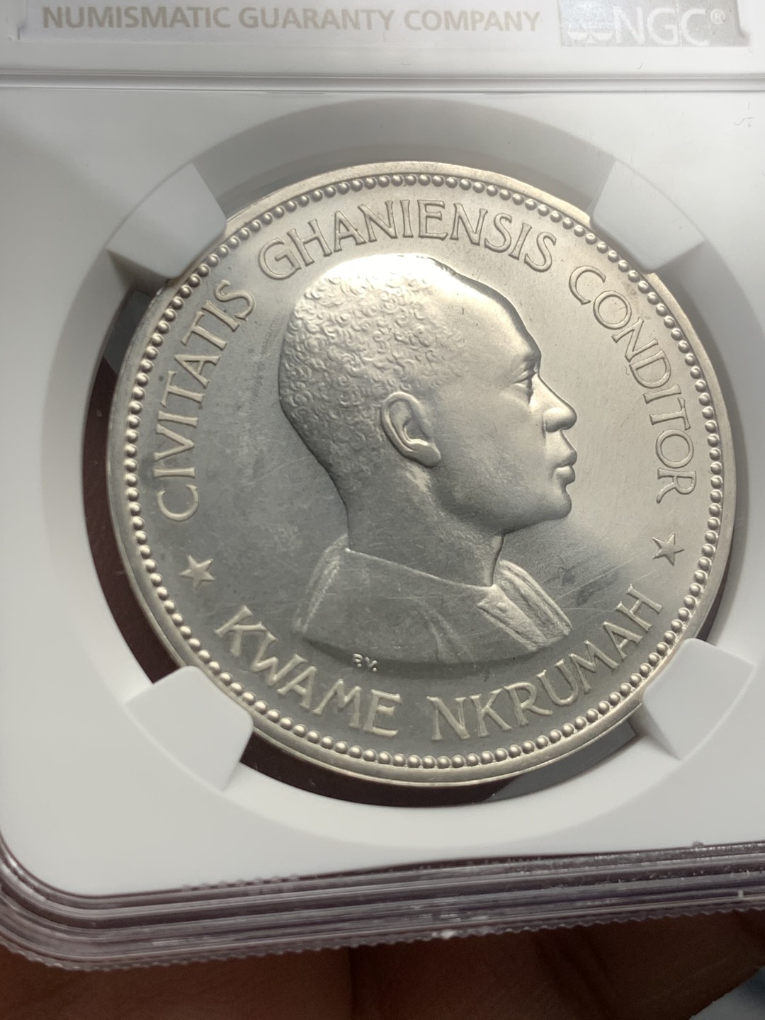 《竞宝斋》第121场-周日，周一 ，2场连拍（全场包邮） NGC-PF65 加纳 1958年 大五星 10先令精制大银币 这算是早期精制大银币非常稀少的品种