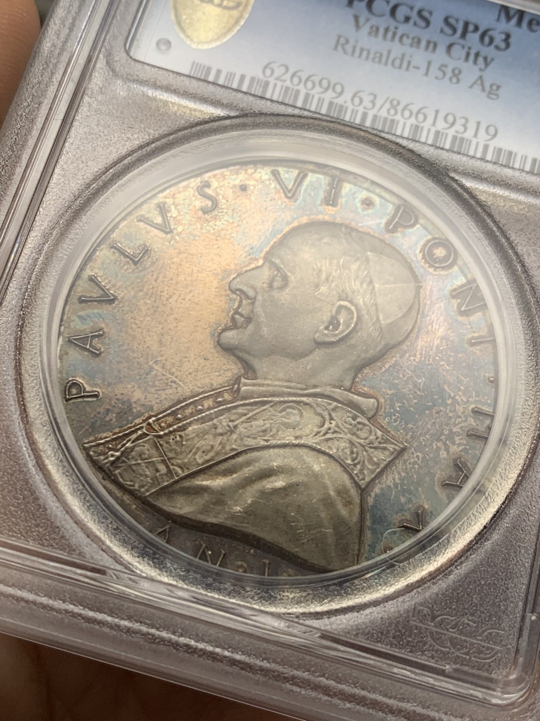 《竞宝斋》第121场-周日，周一 ，2场连拍（全场包邮） PCGS  MS-63 梵蒂冈 1963年  教皇保罗六世大银章，镜面底板
