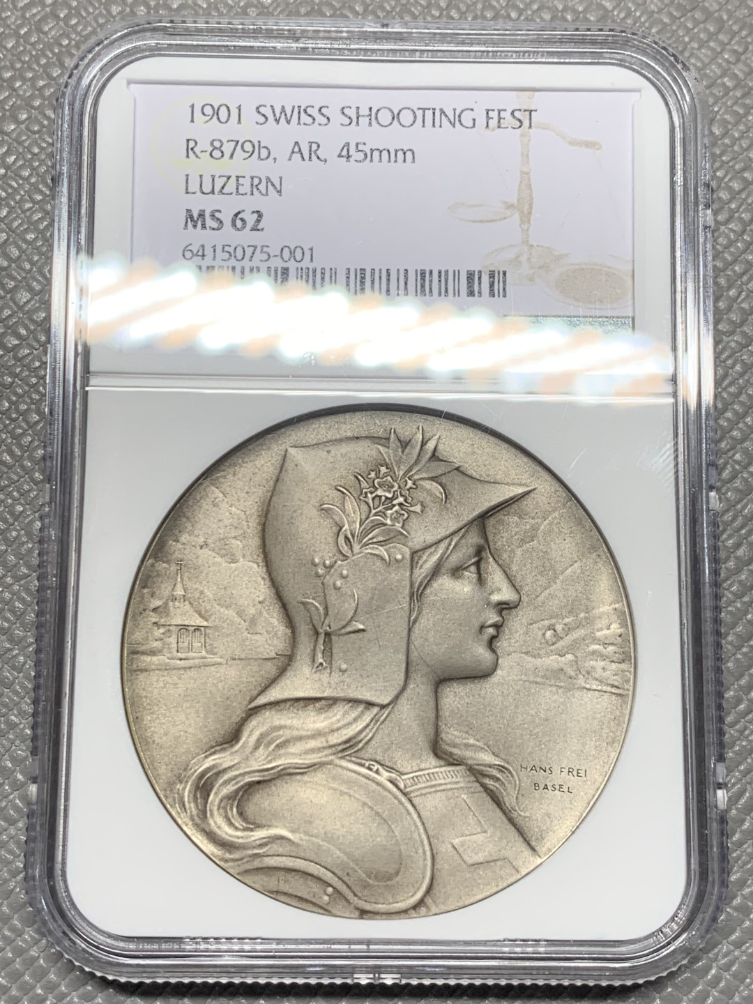 《竞宝斋》第121场-周日，周一 ，2场连拍（全场包邮） NGC MS62 瑞士1901 卢塞尔射击节银章 状态非常好的一枚