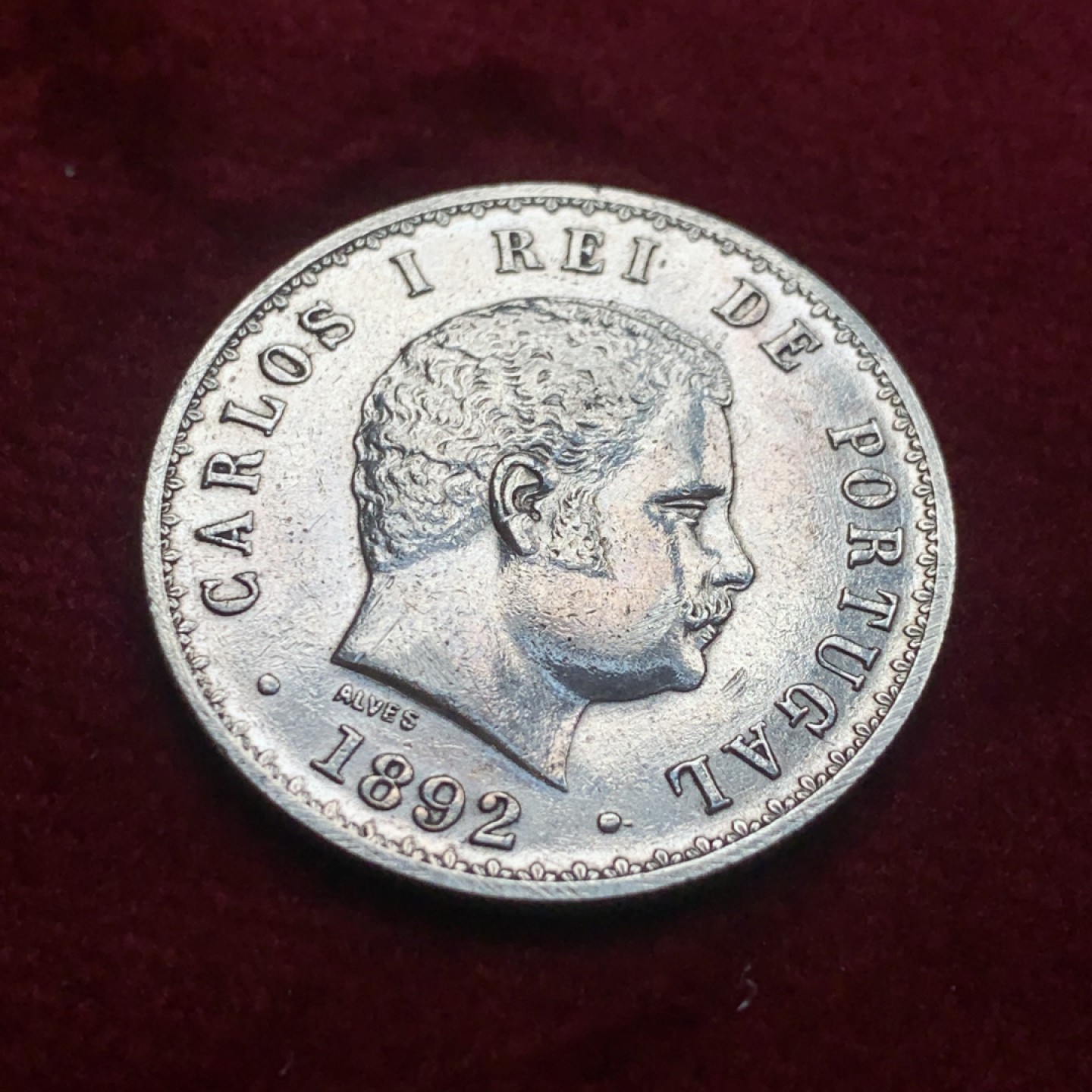 《竞宝斋》第121场-周日，周一 ，2场连拍（全场包邮） 葡萄牙 1892年 卡洛斯一世 500瑞斯银币 品相不错