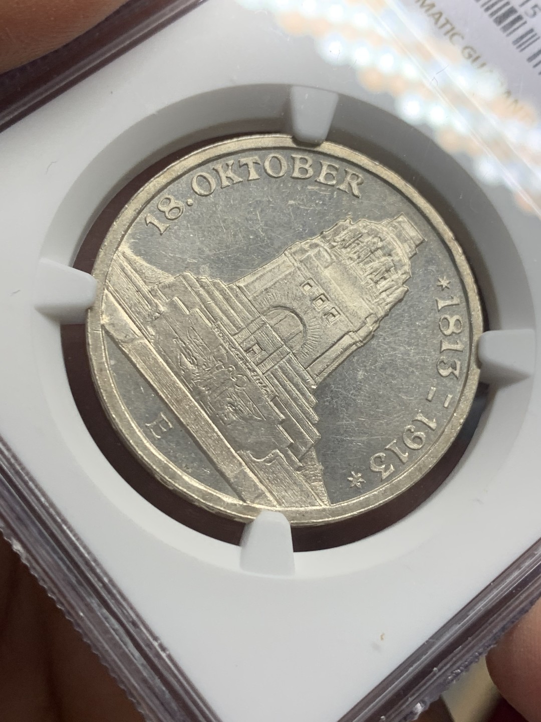 《竞宝斋》第121场-周日，周一 ，2场连拍（全场包邮） NGC-UNC 德国 1913年 莱比锡纪功碑3马克 银币