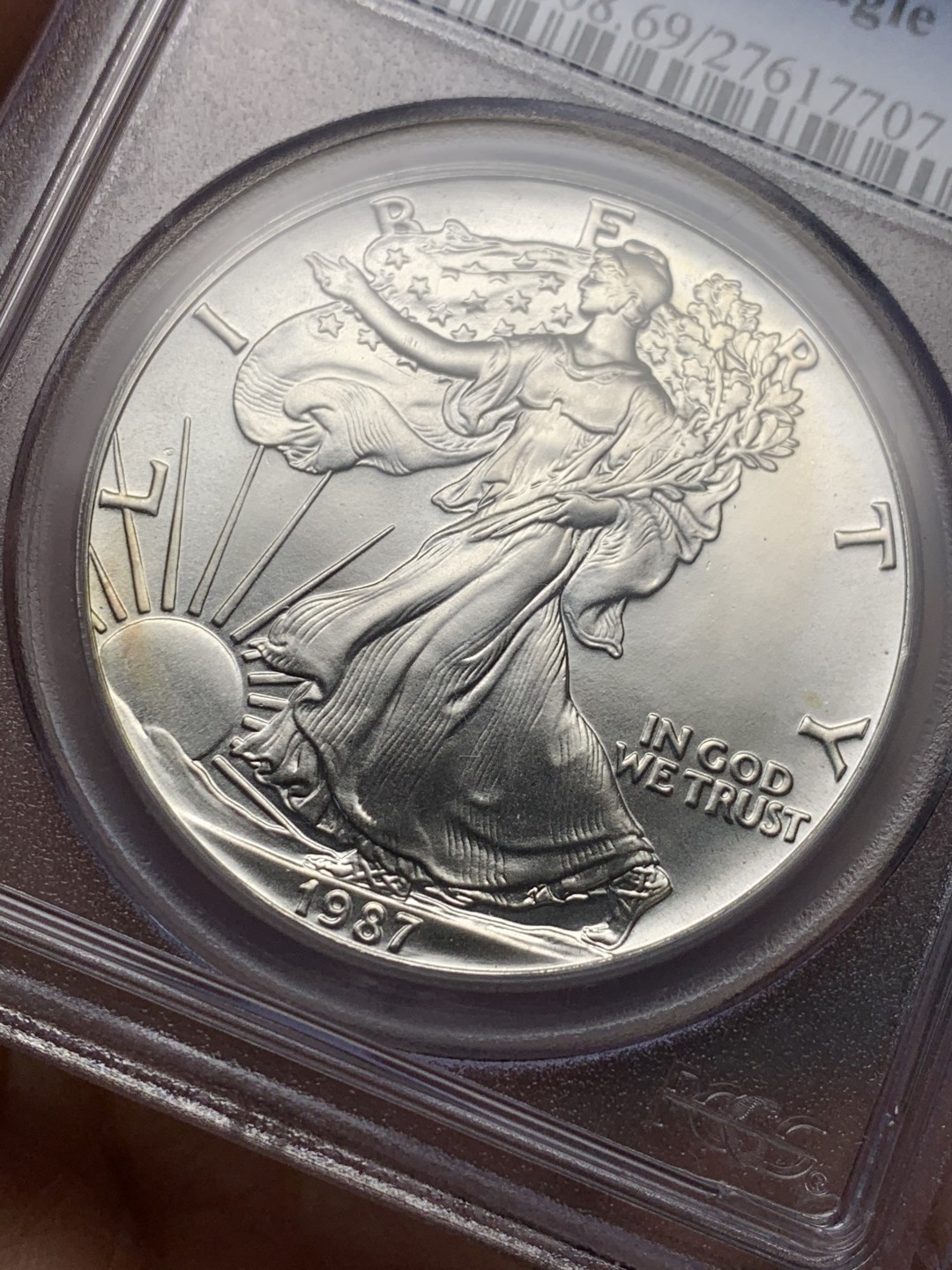 《竞宝斋》第121场-周日，周一 ，2场连拍（全场包邮） PCGS MS 69 美国 1987年 行走 女神 1盎司 银币