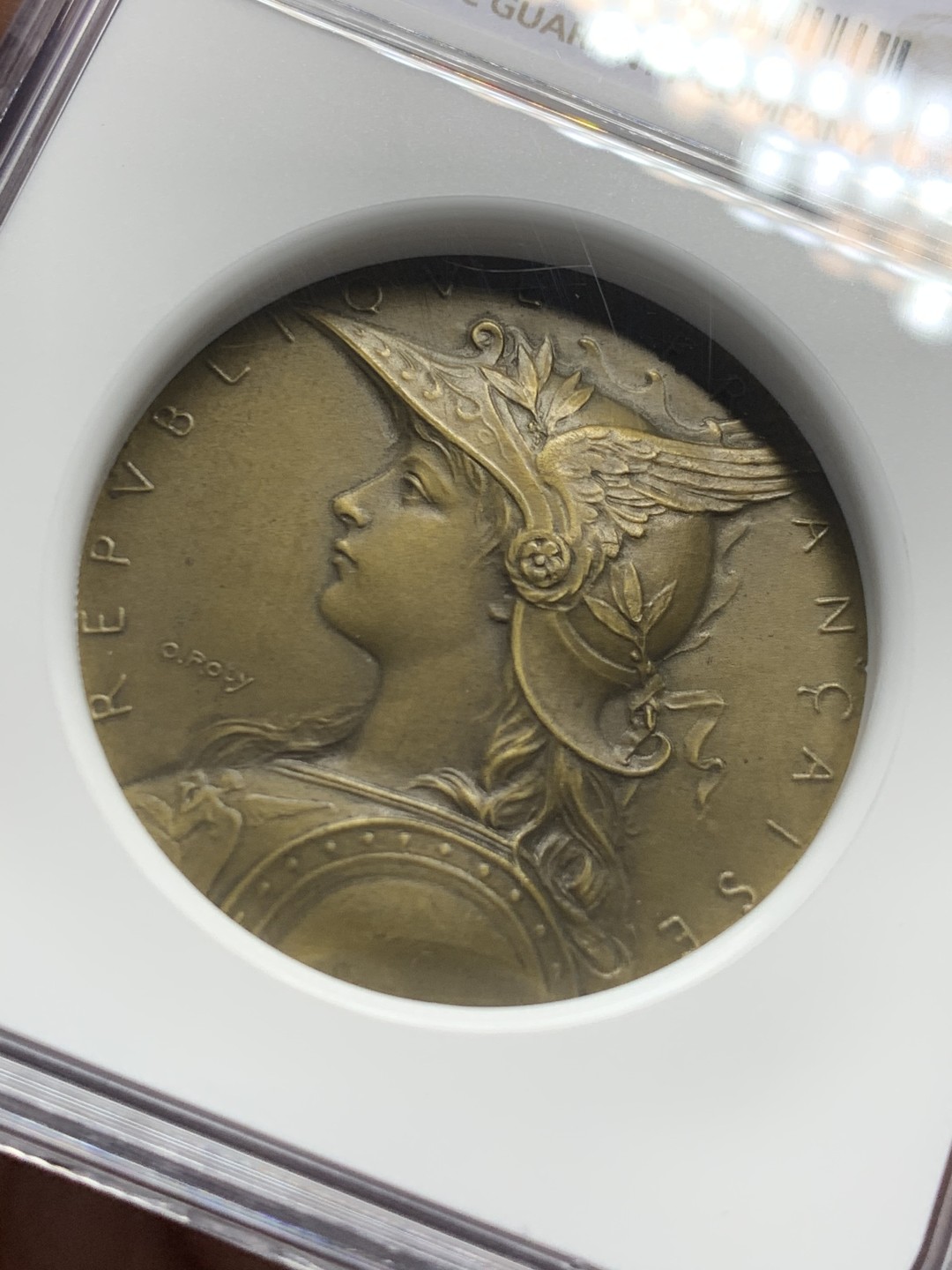 《竞宝斋》第121场-周日，周一 ，2场连拍（全场包邮） NGC MS64 高分美品罗蒂版戎装玛丽安娜 法国内政部铜章 加厚盒装