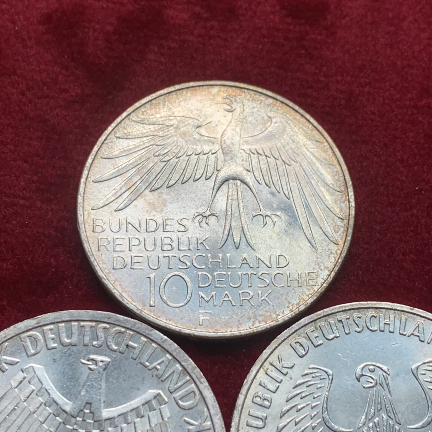 《竞宝斋》第121场-周日，周一 ，2场连拍（全场包邮） 德国1972年慕尼黑奥运会纪念10马克银币一组3枚 单枚重量15.5克