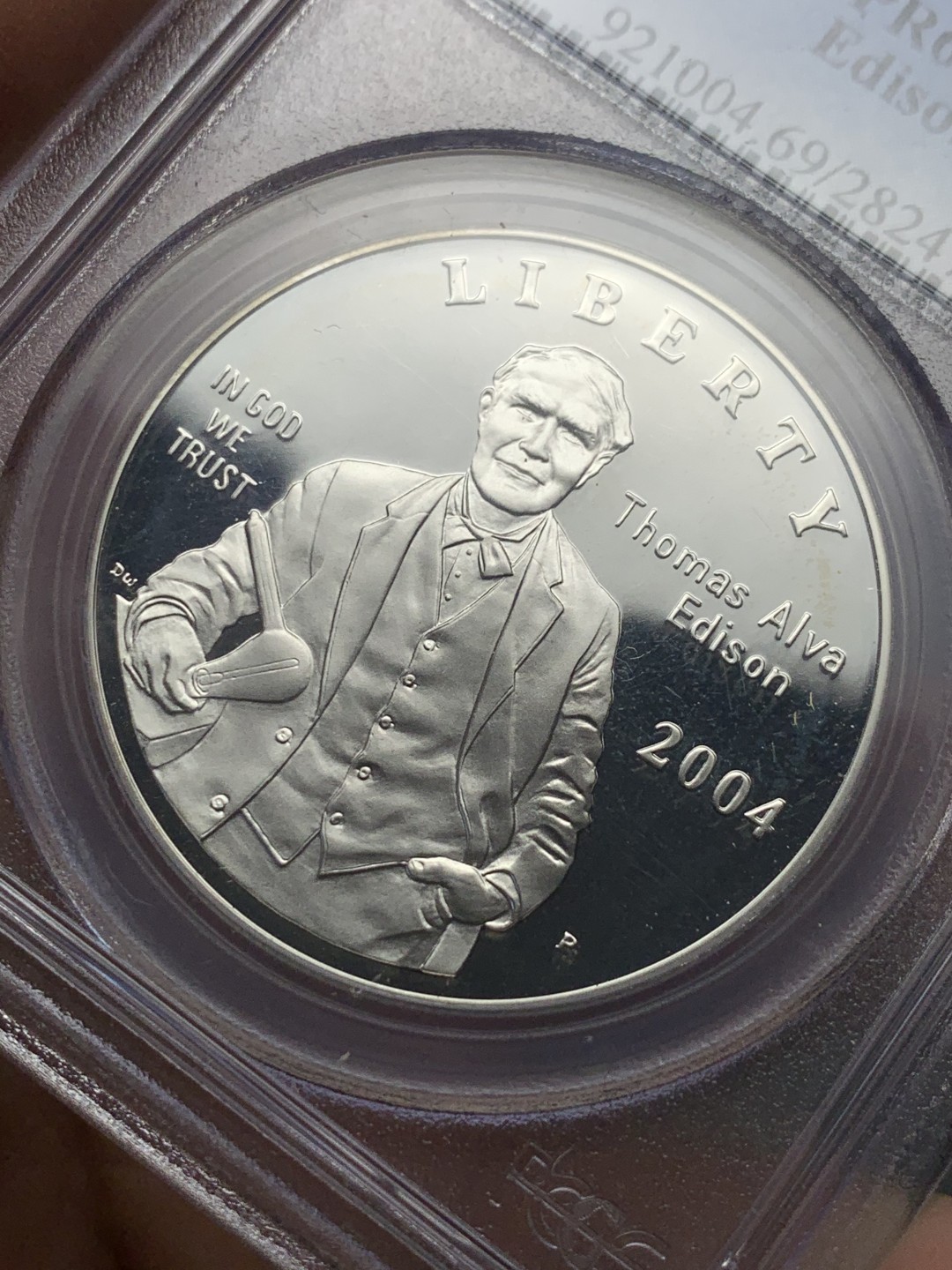 《竞宝斋》第121场-周日，周一 ，2场连拍（全场包邮） PCGS PR69 DC 美国 2004年 爱迪生 发明灯泡 125周年纪念 大银币 高分好状态