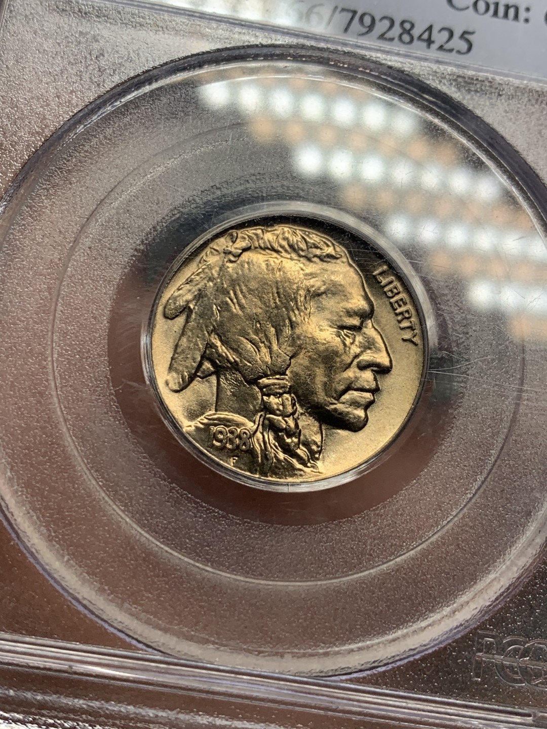 《竞宝斋》第121场-周日，周一 ，2场连拍（全场包邮） PCGS MS66 美国 1938年 印第安野牛 5分 状态非常好 老白标 竟然有炫光