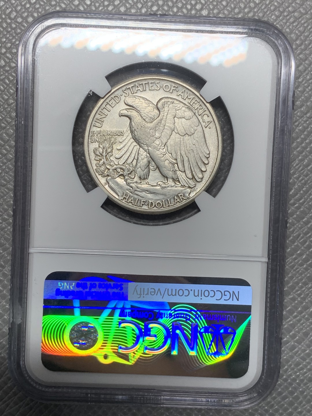 《竞宝斋》第121场-周日，周一 ，2场连拍（全场包邮） NGC-AU 美国1944-D年 自由女神半圆 原光好品