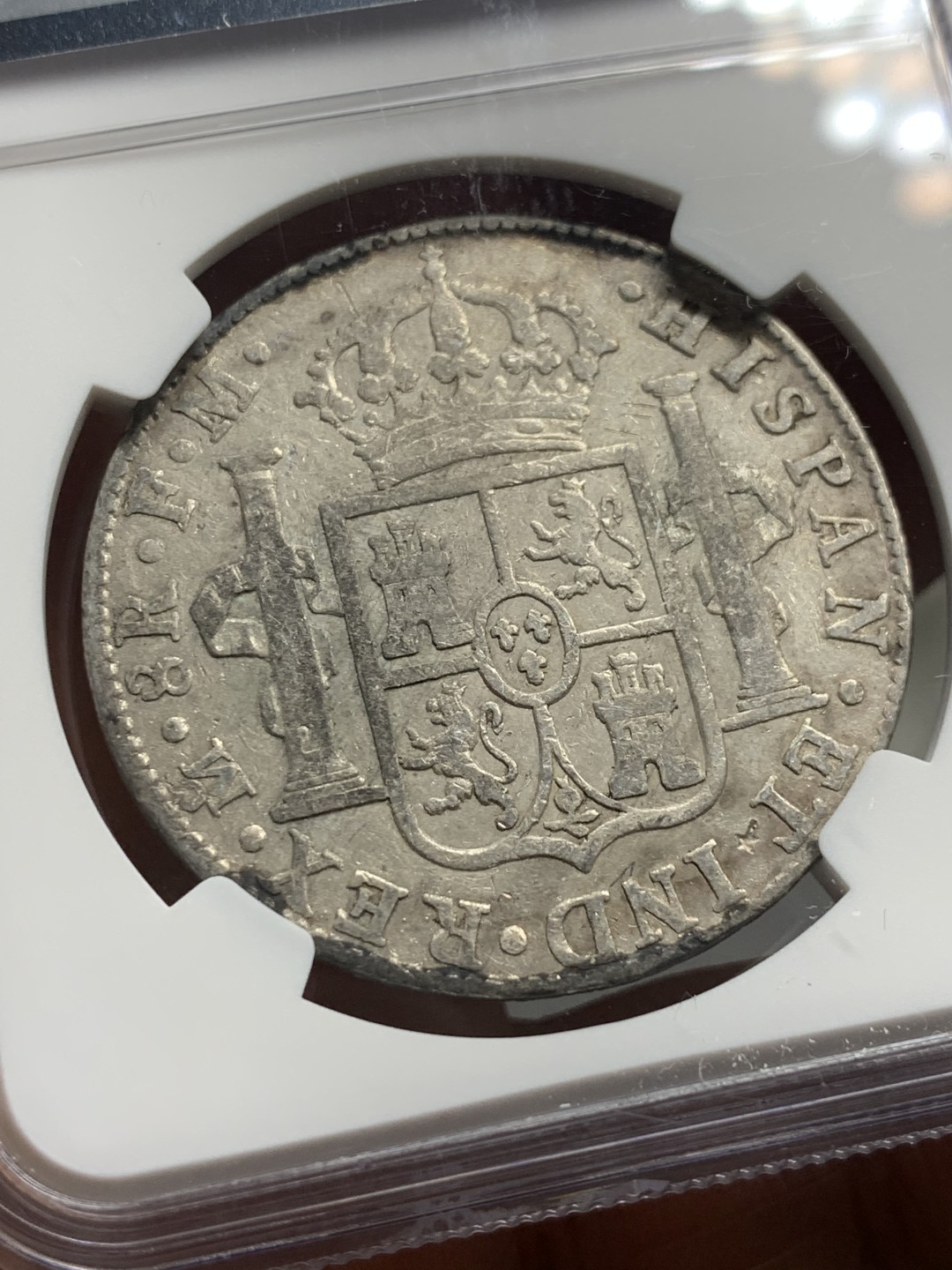 《竞宝斋》第121场-周日，周一 ，2场连拍（全场包邮） NGC F 墨西哥 1789年 卡三 双柱 大银币 不错的品种