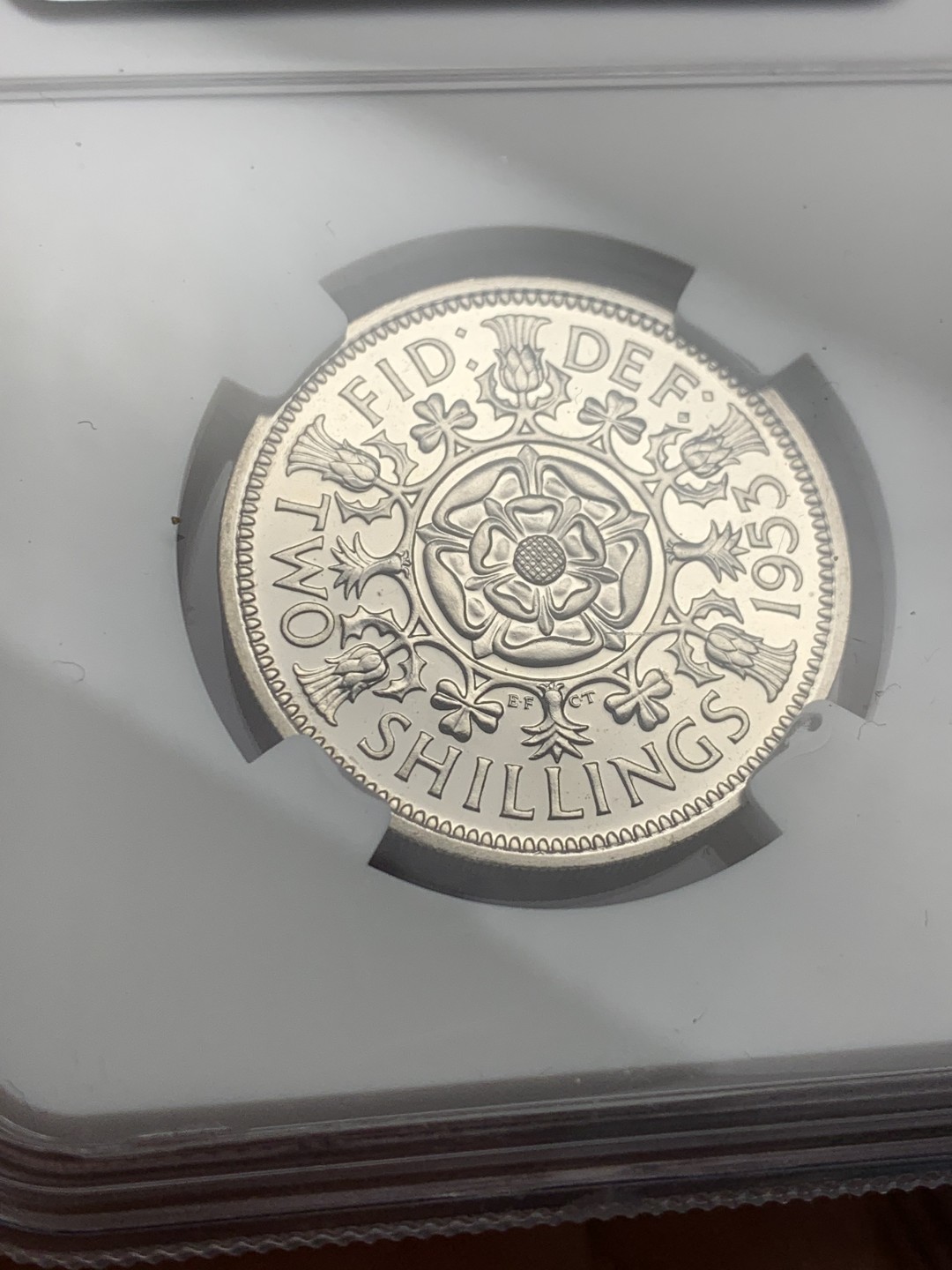 《竞宝斋》第121场-周日，周一 ，2场连拍（全场包邮） NGC PF63CAMEO 英国 伊丽莎白二世 登基纪念 1953年2先令精制镍币