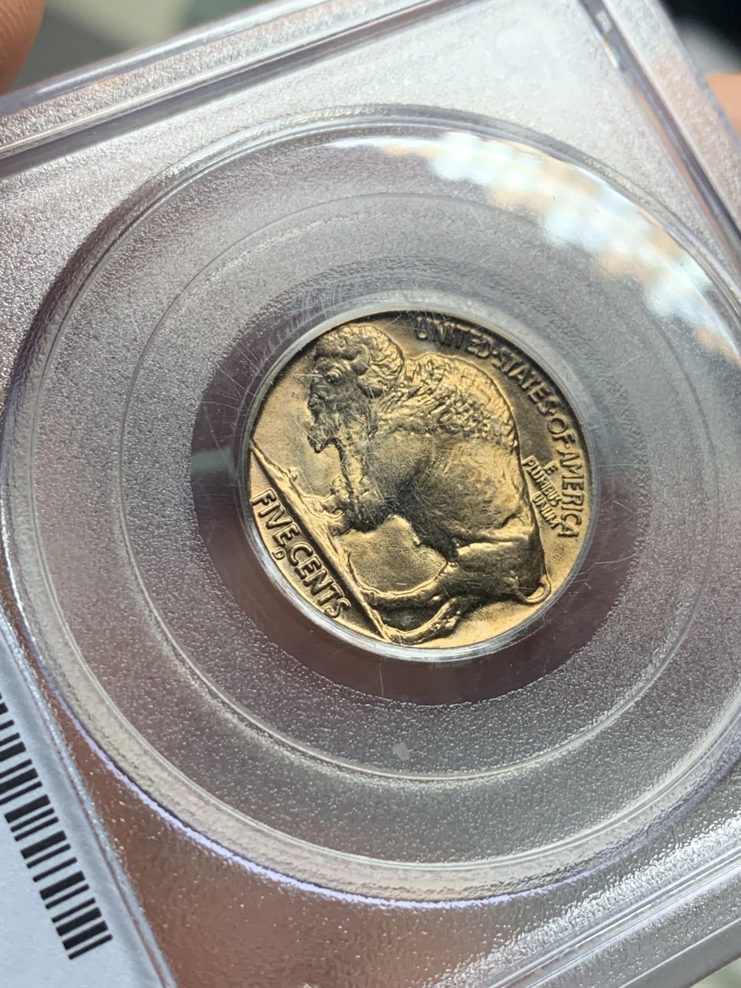 《竞宝斋》第121场-周日，周一 ，2场连拍（全场包邮） PCGS MS66 美国 1938年 印第安野牛 5分 状态非常好 老白标 竟然有炫光