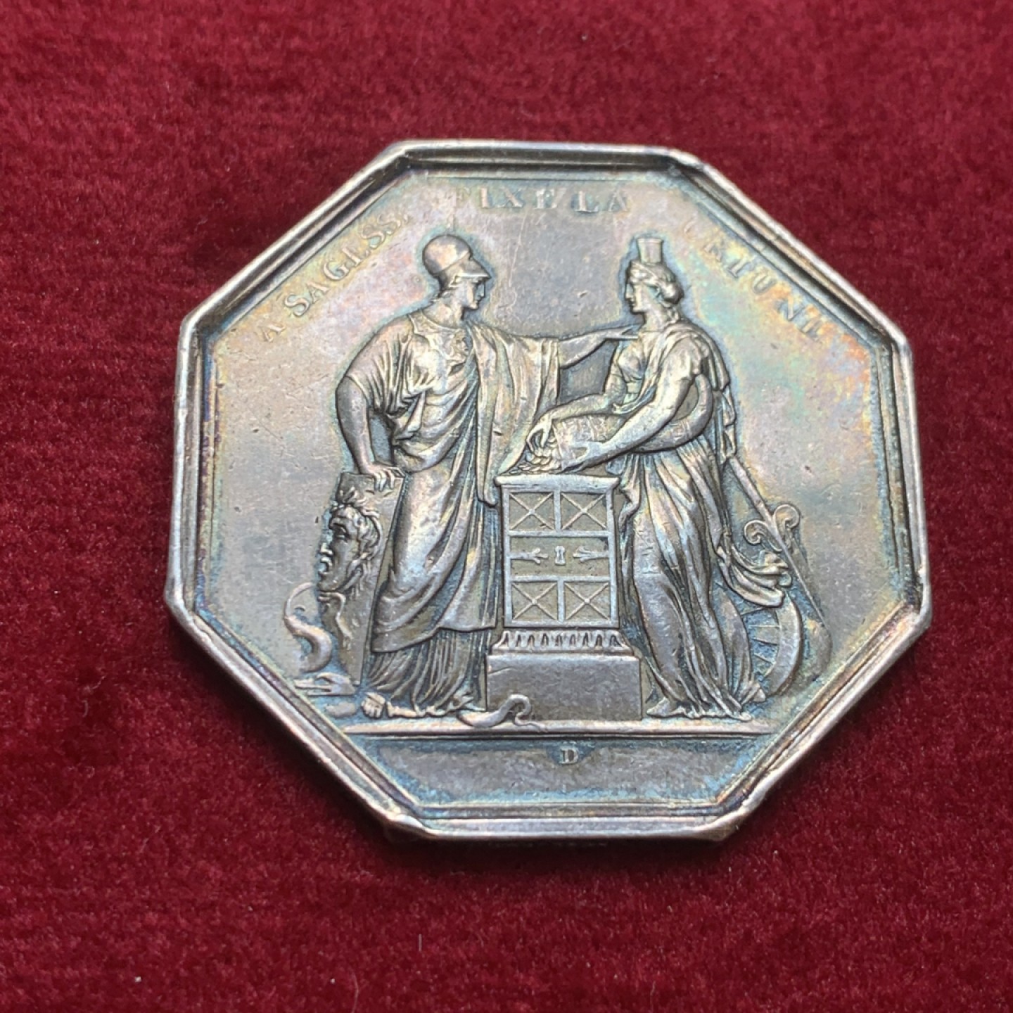 《竞宝斋》第121场-周日，周一 ，2场连拍（全场包邮） 法国1845-1860年法兰西银行八角银代币 37mm，23.8克，Aregnt边铭