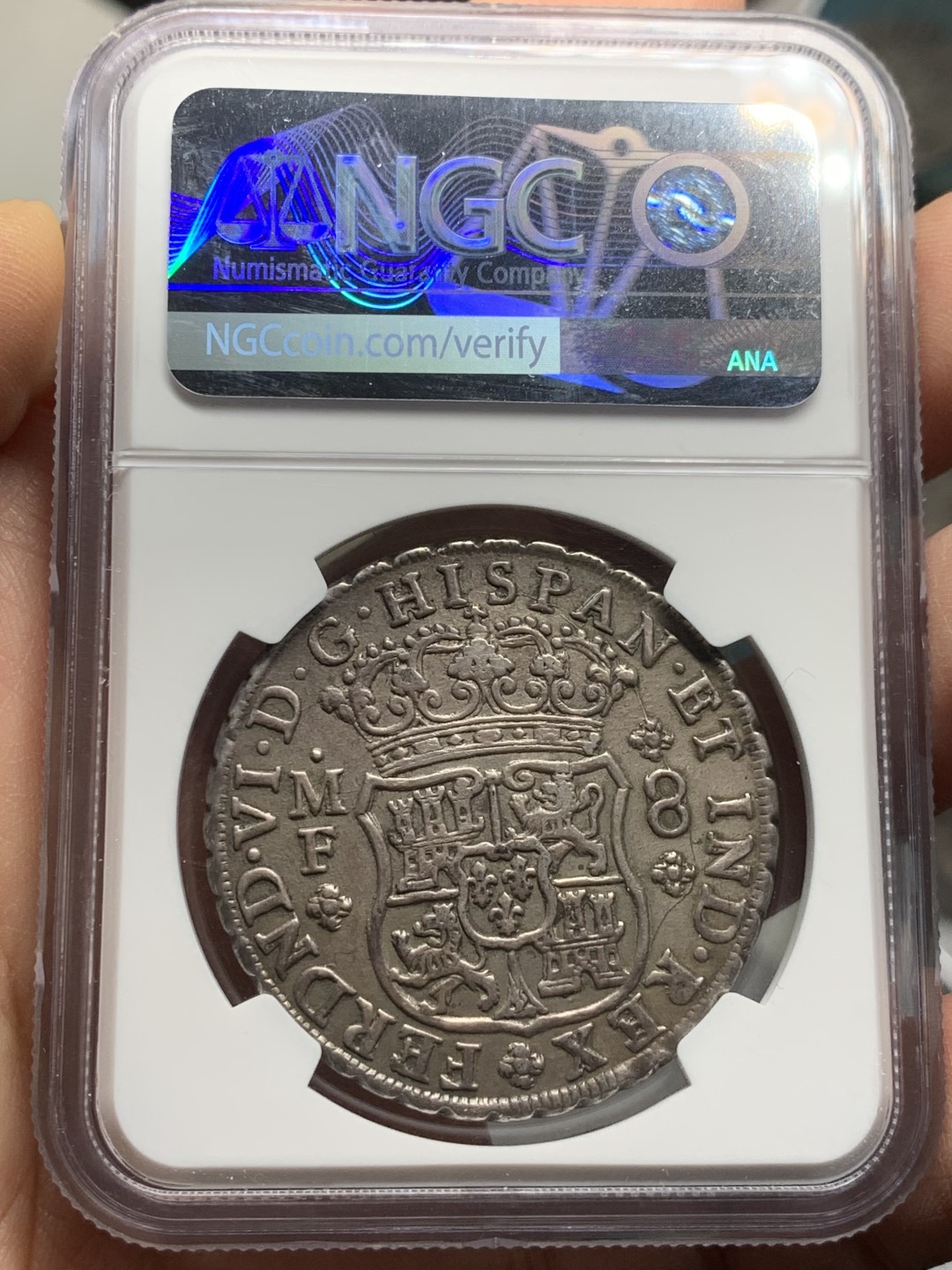 《竞宝斋》第121场-周日，周一 ，2场连拍（全场包邮） NGC AU 墨西哥 1750年MO MF 中期 地球双柱大银币 打制深邃浑厚 难得状态