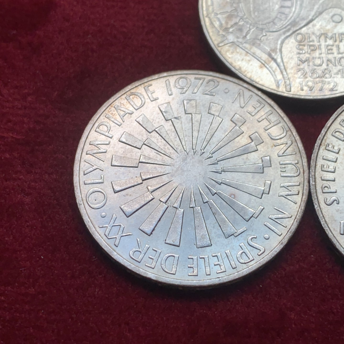 《竞宝斋》第121场-周日，周一 ，2场连拍（全场包邮） 德国1972年慕尼黑奥运会纪念10马克银币一组3枚 单枚重量15.5克