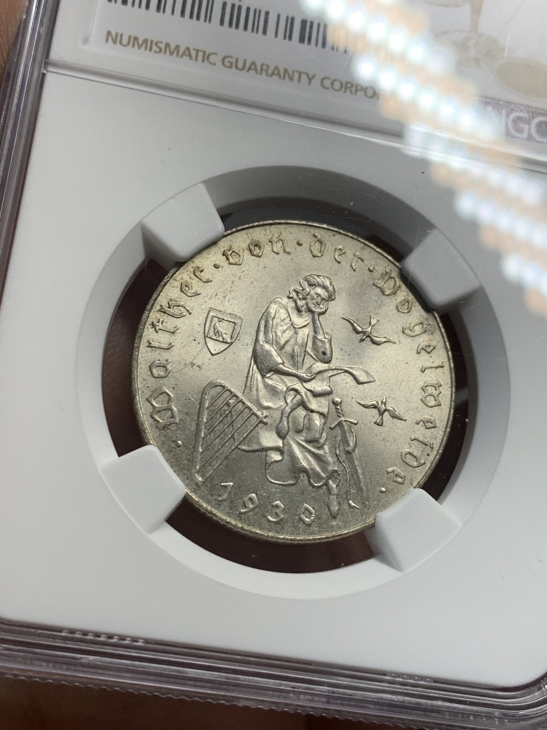 《竞宝斋》第121场-周日，周一 ，2场连拍（全场包邮） NGC-MS64 奥地利1930年游吟诗人瓦尔特2先令银币