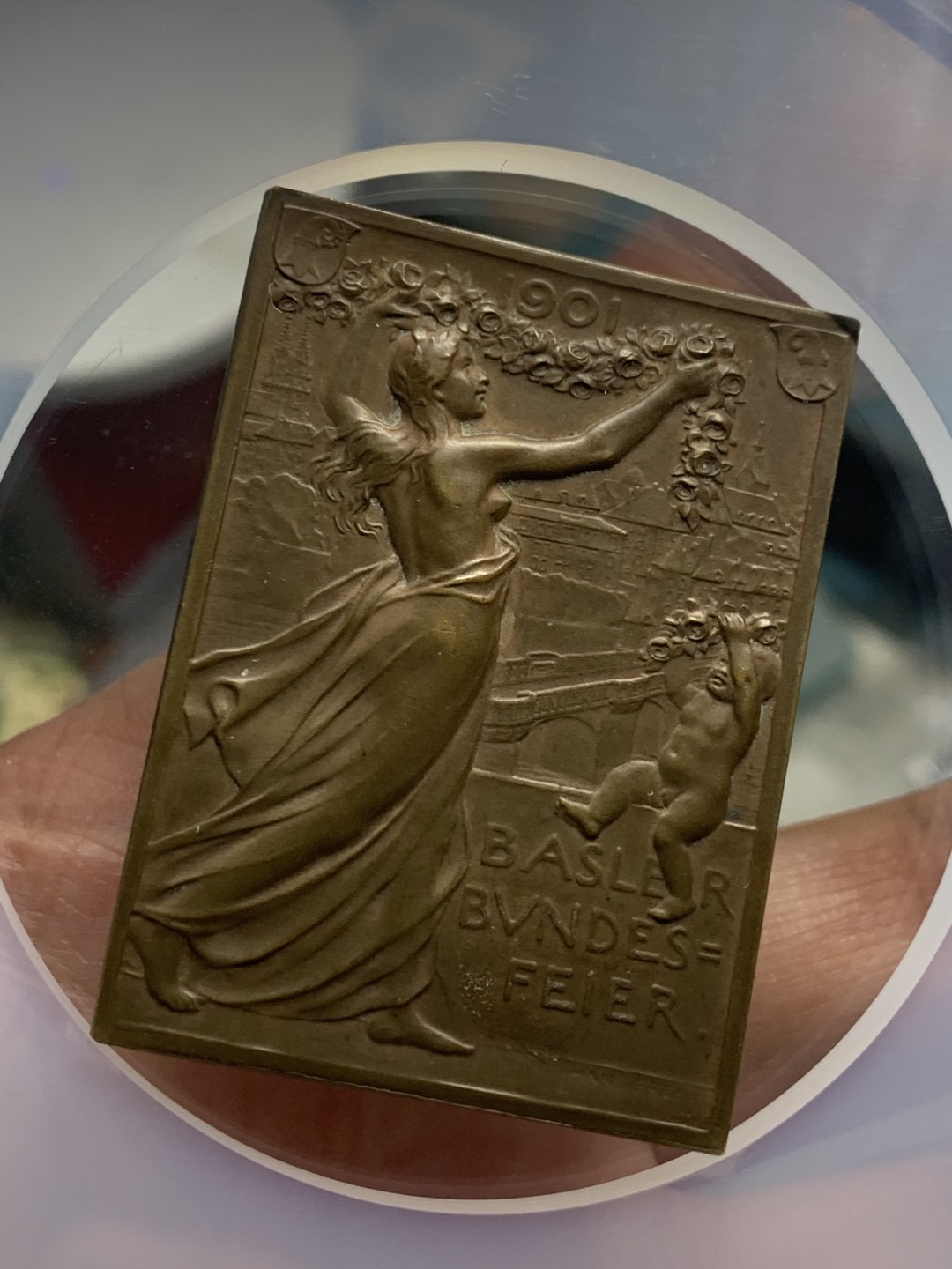 《竞宝斋》第121场-周日，周一 ，2场连拍（全场包邮） NGC大盒 MS64 瑞士1901年 巴塞尔自治 纪念大铜章