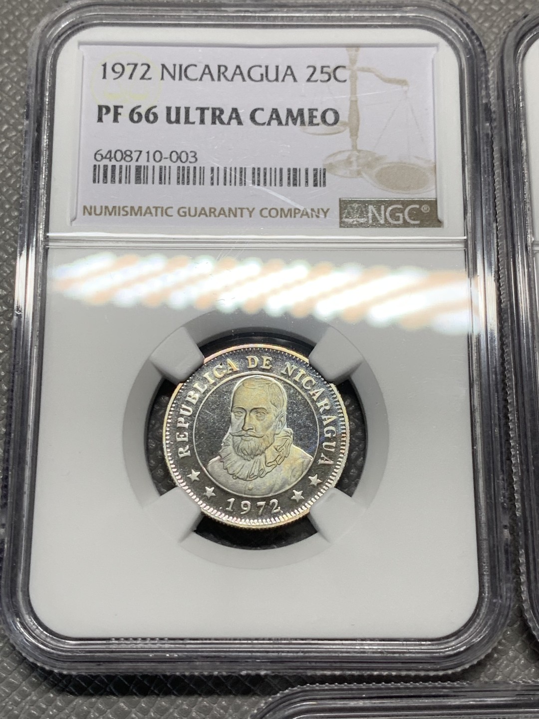 《竞宝斋》第121场-周日，周一 ，2场连拍（全场包邮） 五枚全套NGC-PF66 尼加拉瓜1972年 五岳精制币 其中5分是错版 非常非常稀少