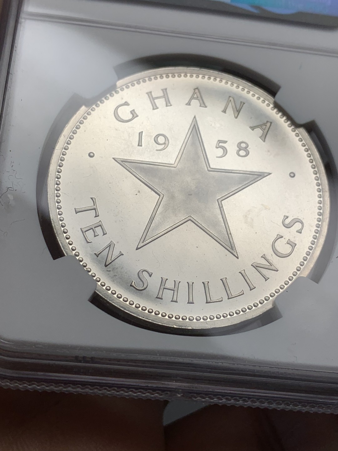 《竞宝斋》第121场-周日，周一 ，2场连拍（全场包邮） NGC-PF65 加纳 1958年 大五星 10先令精制大银币 这算是早期精制大银币非常稀少的品种