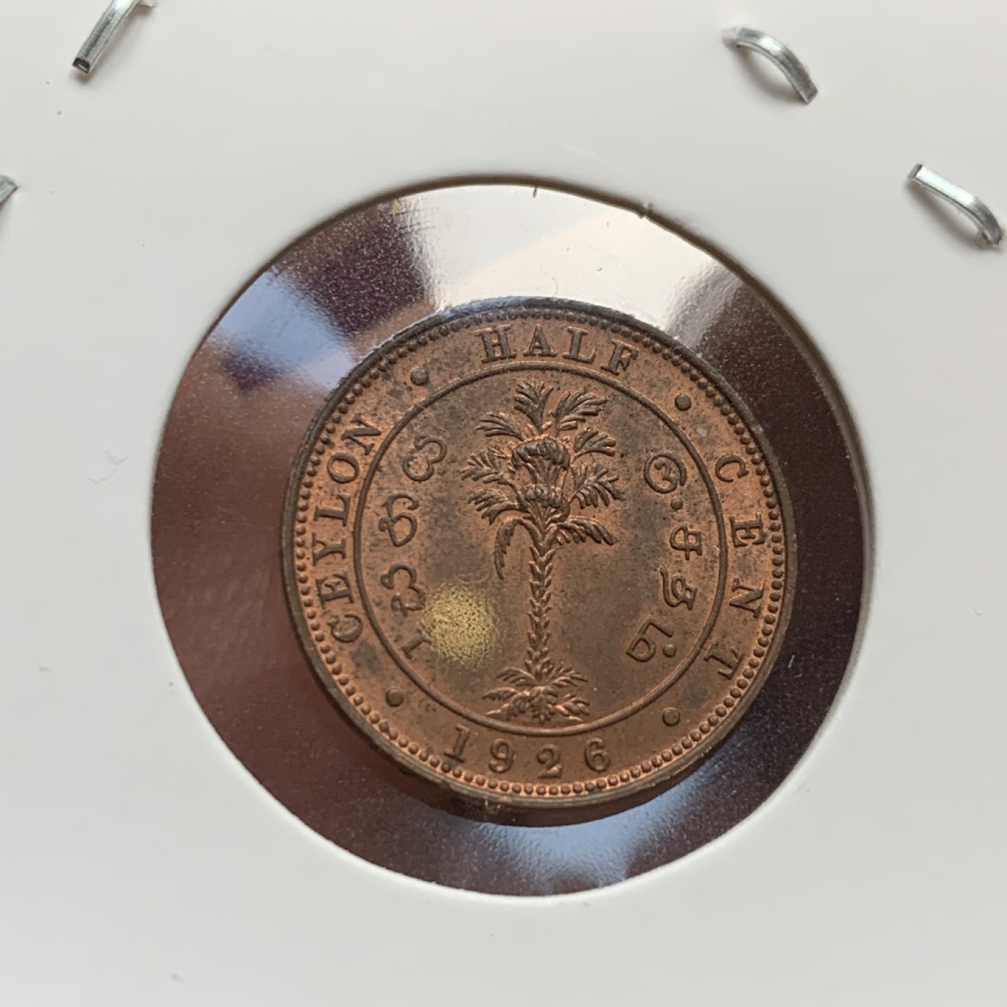 《竞宝斋》第121场-周日，周一 ，2场连拍（全场包邮） 英属锡兰 1926 乔治五世1/2铜币一枚，转光强！可评级