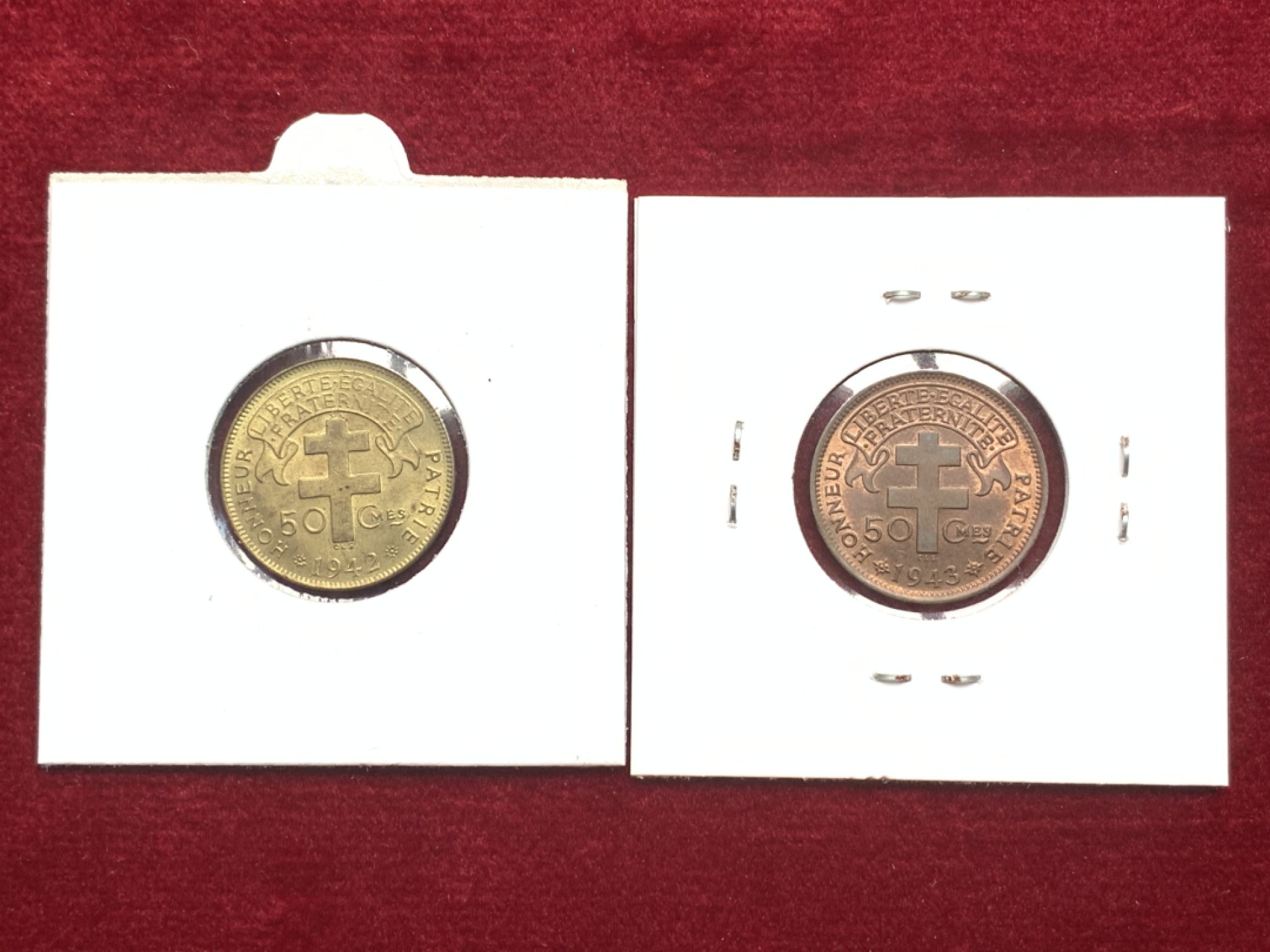 《竞宝斋》第121场-周日，周一 ，2场连拍（全场包邮） 法属喀麦隆1943年50分少见版KM4，原光MS；法属赤道非洲1942年50分UNC