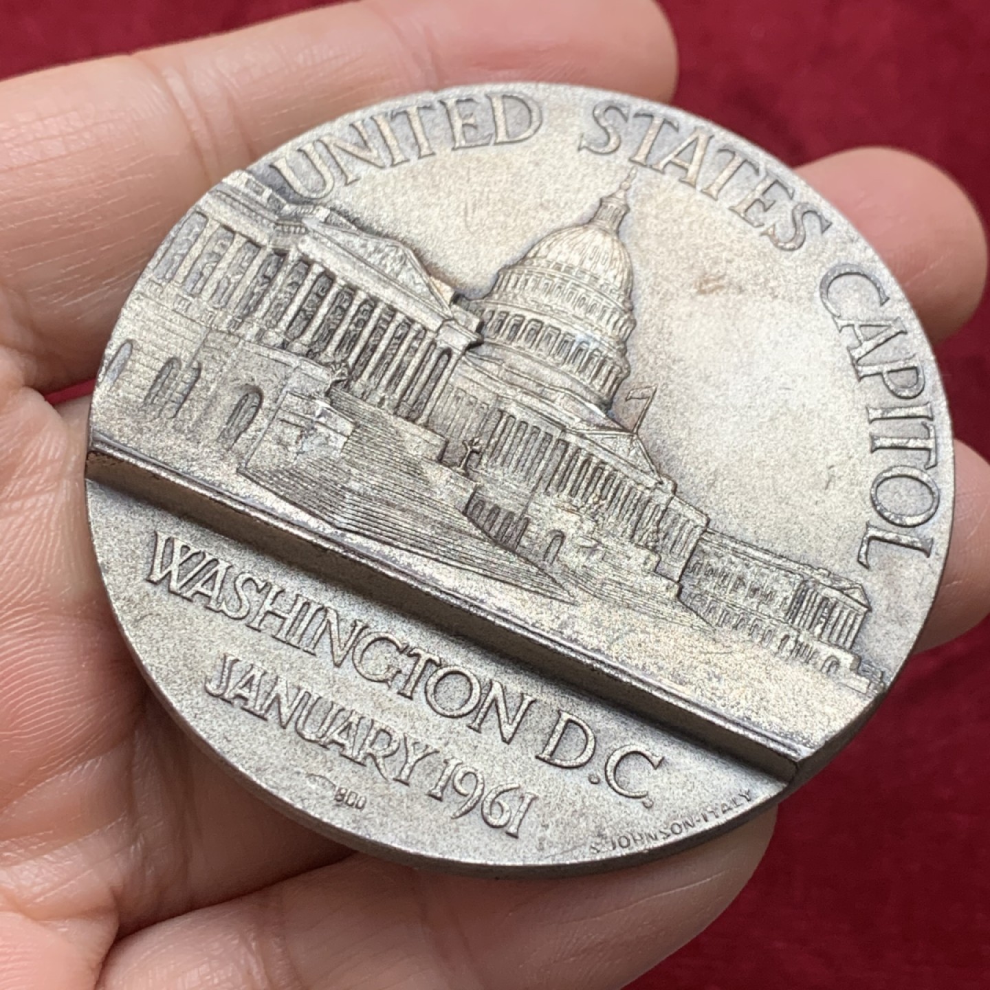 《竞宝斋》第121场-周日，周一 ，2场连拍（全场包邮） 意大利高浮雕 美国约翰肯尼迪总统 近代大银章 带800银标 122.6克