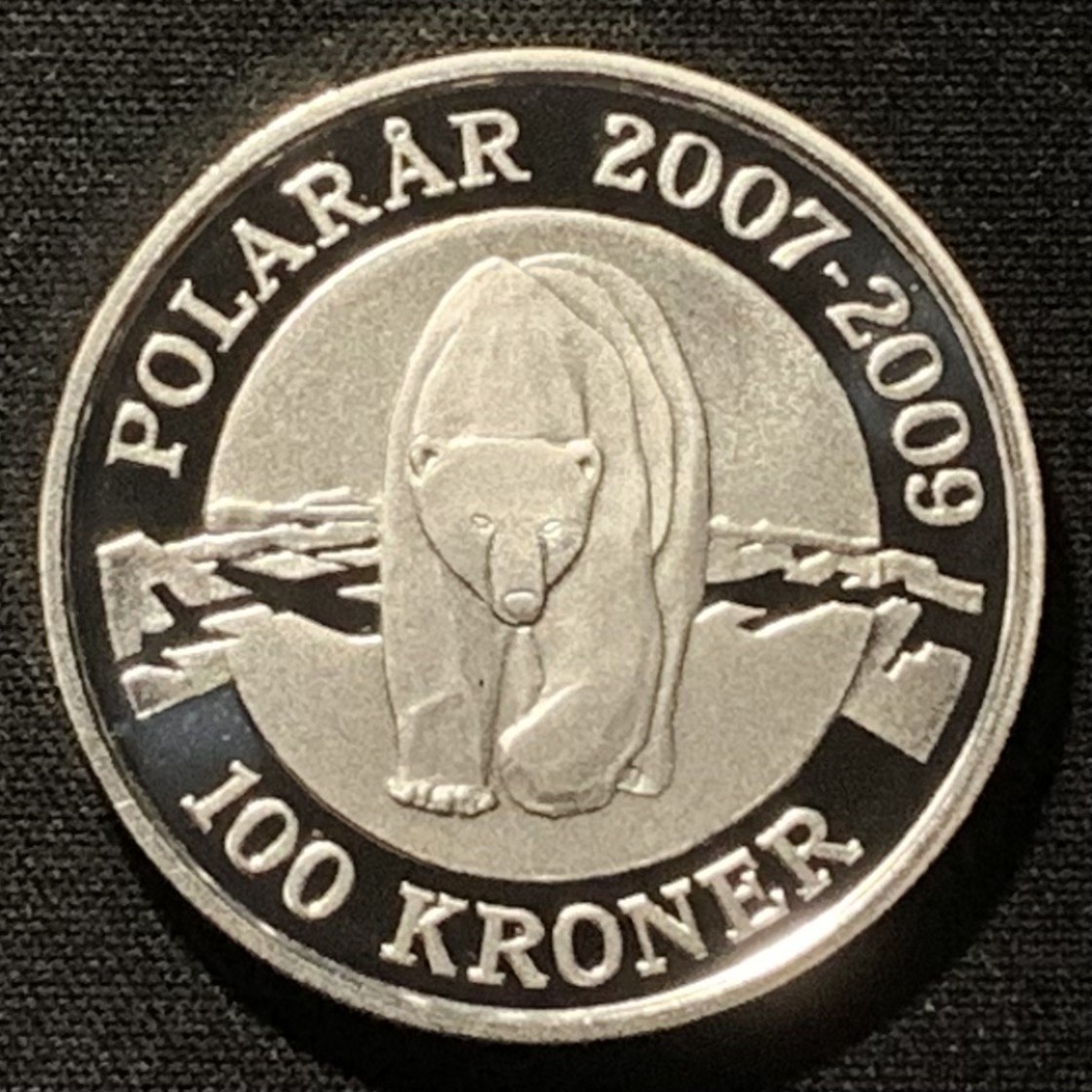 紫瑗钱币——第251期拍卖 丹麦 2007年 2007-2009国际极地年 100克朗 31.1克 0.999银 UNC