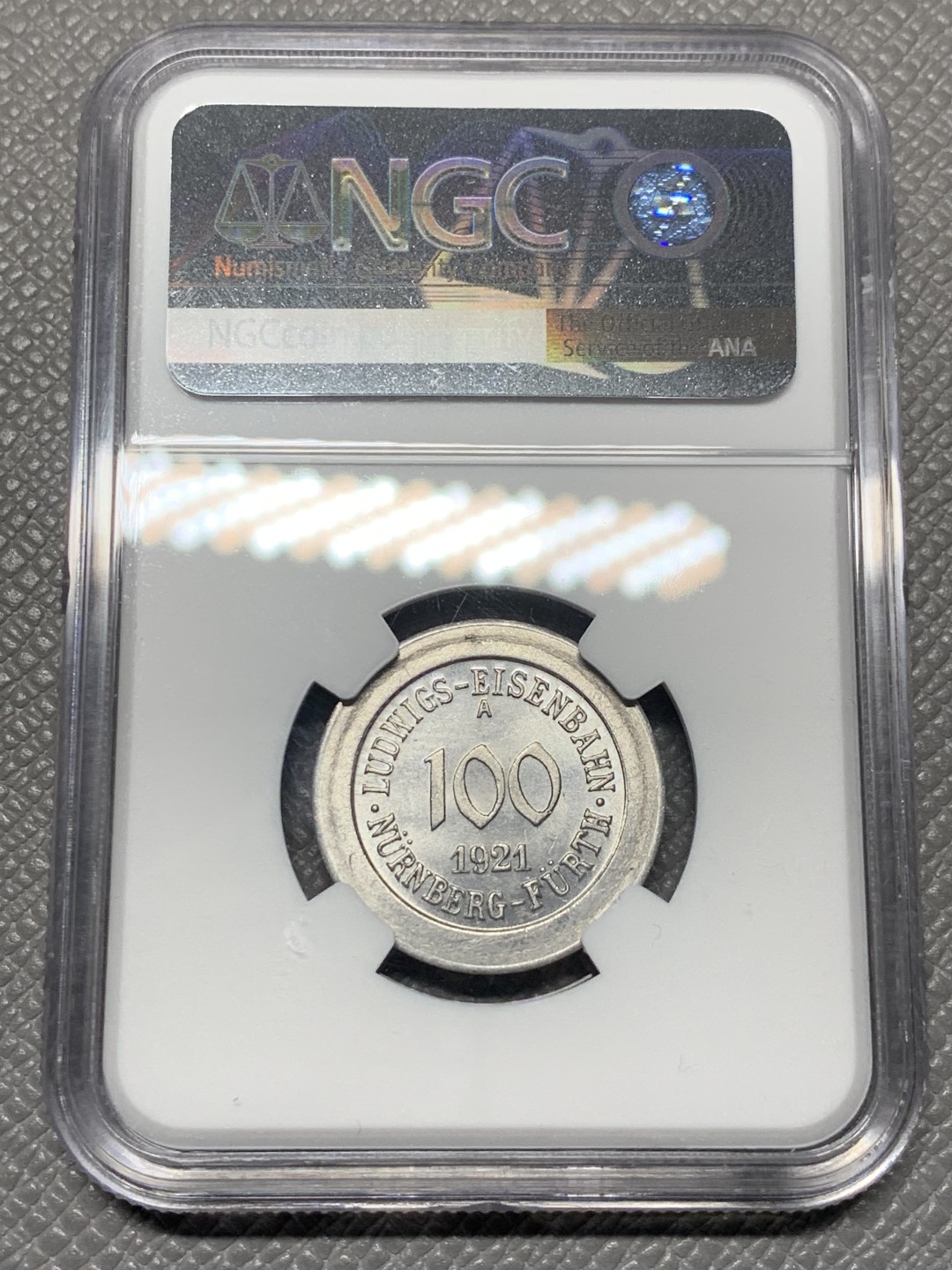 《竞宝斋》第121场-周日，周一 ，2场连拍（全场包邮） NGC MS64 德紧 1921 纽伦堡 100盆妮 小火车代币 状态好
