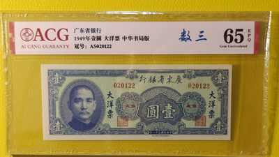 每日随心十拍026 <混拍> - 广东省银行  大洋票壹元  中华书局版 020122  ACG65E 数三