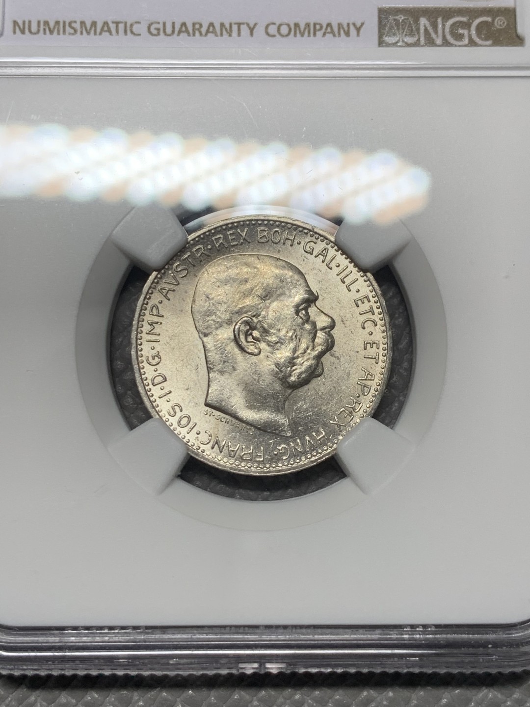 《竞宝斋》第121场-周日，周一 ，2场连拍（全场包邮） NGC-MS62 奥地利1915年 佛兰茨 1克朗银币 原光好品