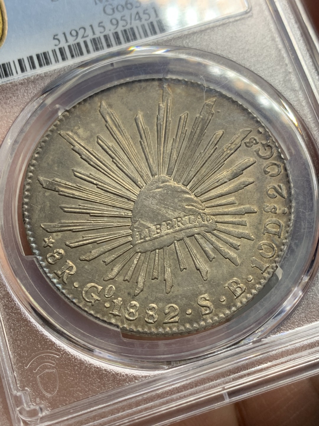 《竞宝斋》第121场-周日，周一 ，2场连拍（全场包邮） PCGS AUD  墨西哥 1882年 瓜纳华托 GO SB版 花边鹰洋，老包浆