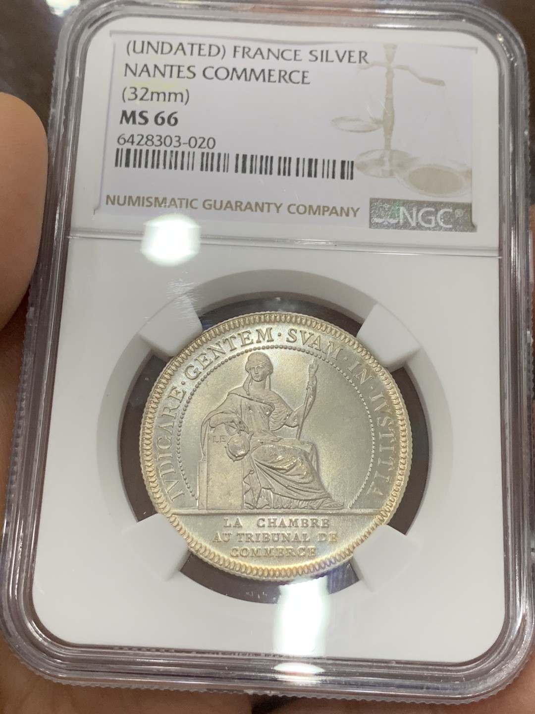 《竞宝斋》第121场-周日，周一 ，2场连拍（全场包邮） NGC MS66 19世纪法国南特商会银章 原光顶级品相