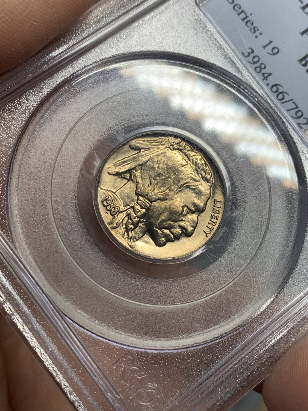 《竞宝斋》第121场-周日，周一 ，2场连拍（全场包邮） PCGS MS66 美国 1938年 印第安野牛 5分 状态非常好 老白标 竟然有炫光