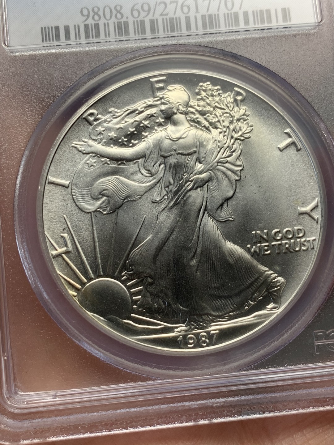 《竞宝斋》第121场-周日，周一 ，2场连拍（全场包邮） PCGS MS 69 美国 1987年 行走 女神 1盎司 银币