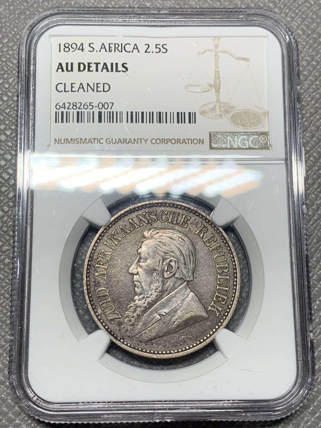 《竞宝斋》第121场-周日，周一 ，2场连拍（全场包邮） NGC AU 1894 南非2.5先令，原味包浆，无清洗痕迹