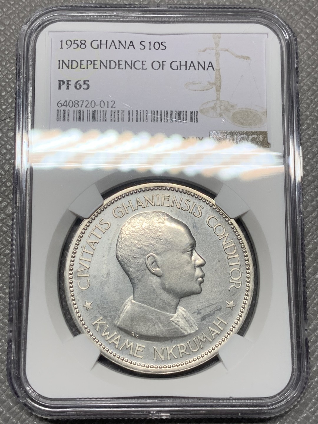 《竞宝斋》第121场-周日，周一 ，2场连拍（全场包邮） NGC-PF65 加纳 1958年 大五星 10先令精制大银币 这算是早期精制大银币非常稀少的品种