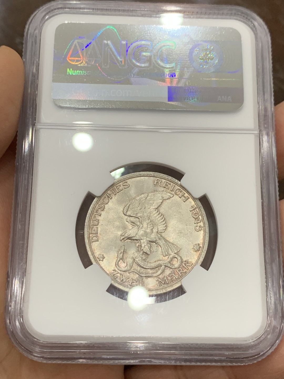 《竞宝斋》第121场-周日，周一 ，2场连拍（全场包邮） NGC-MS65 德国 1913年 德意志帝国普鲁士反法战争胜利100周年纪念 2马克 银币