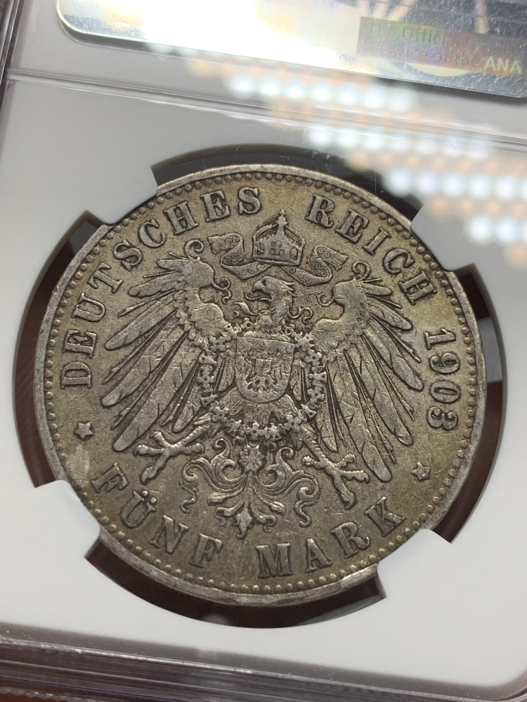 《竞宝斋》第121场-周日，周一 ，2场连拍（全场包邮） NGC-XF40 德国普鲁士 1903年 5马克银币 原味好品