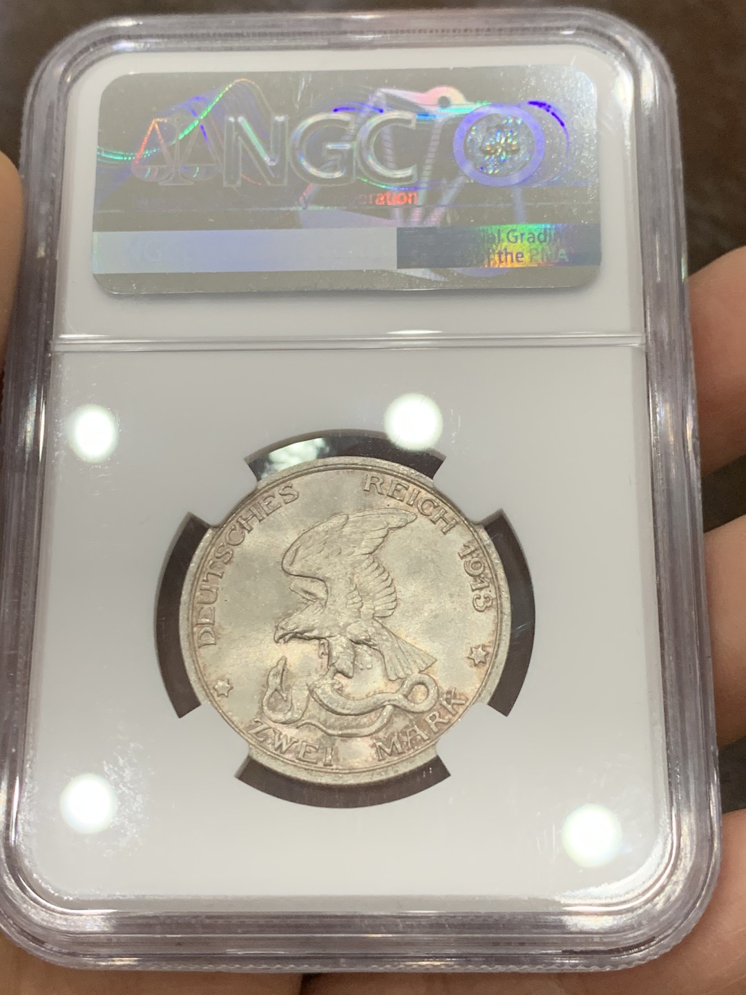 《竞宝斋》第121场-周日，周一 ，2场连拍（全场包邮） NGC-MS65 德国 1913年 德意志帝国普鲁士反法战争胜利100周年纪念 2马克 银币