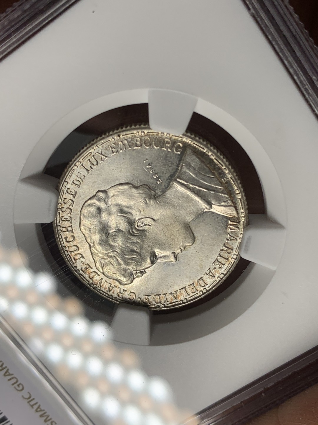 《竞宝斋》第121场-周日，周一 ，2场连拍（全场包邮） NGC-MS64 卢森堡1914年 第一大公玛丽·阿黛拉伊德 ESSAI厂 2法郎银制样币 非常稀少