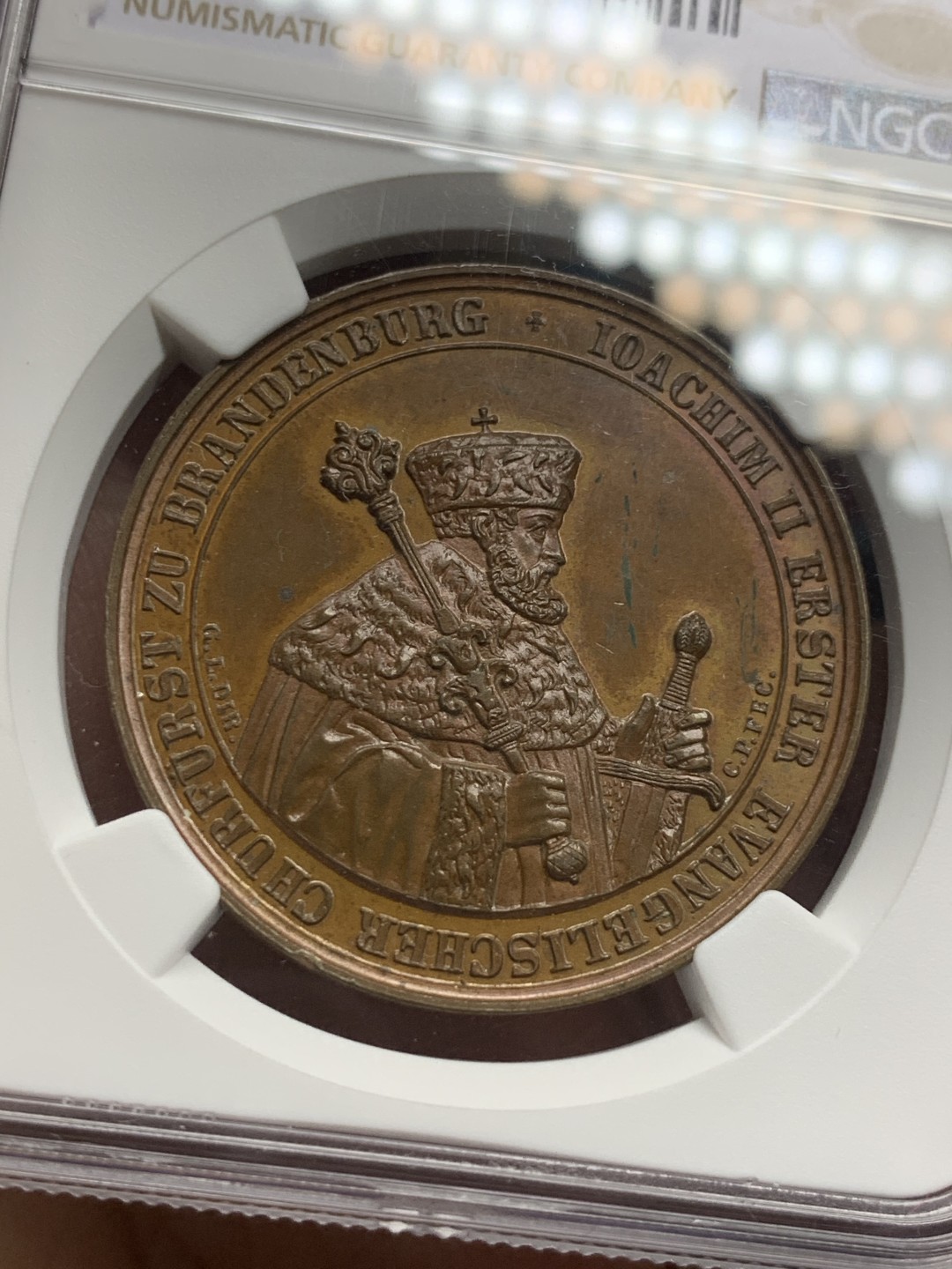 《竞宝斋》第121场-周日，周一 ，2场连拍（全场包邮） NGC MS63BN德国1839年新教改革纪念铜章 高细节 PL底板