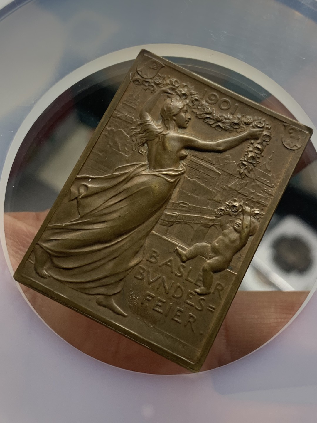 《竞宝斋》第121场-周日，周一 ，2场连拍（全场包邮） NGC大盒 MS64 瑞士1901年 巴塞尔自治 纪念大铜章